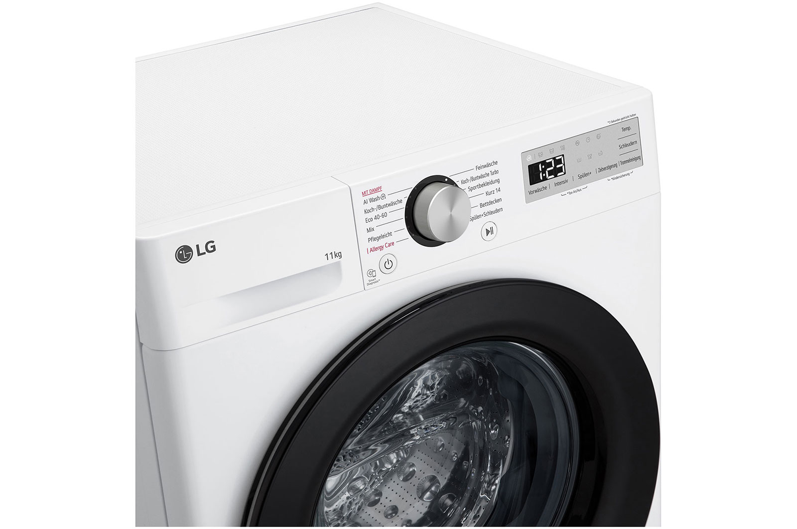 LG Waschmaschine mit 11 kg Kapazität | EEK A | 1.400 U./Min. | Weiß mit schwarzem Bullaugenring | F4WR4911P, F4WR4911P