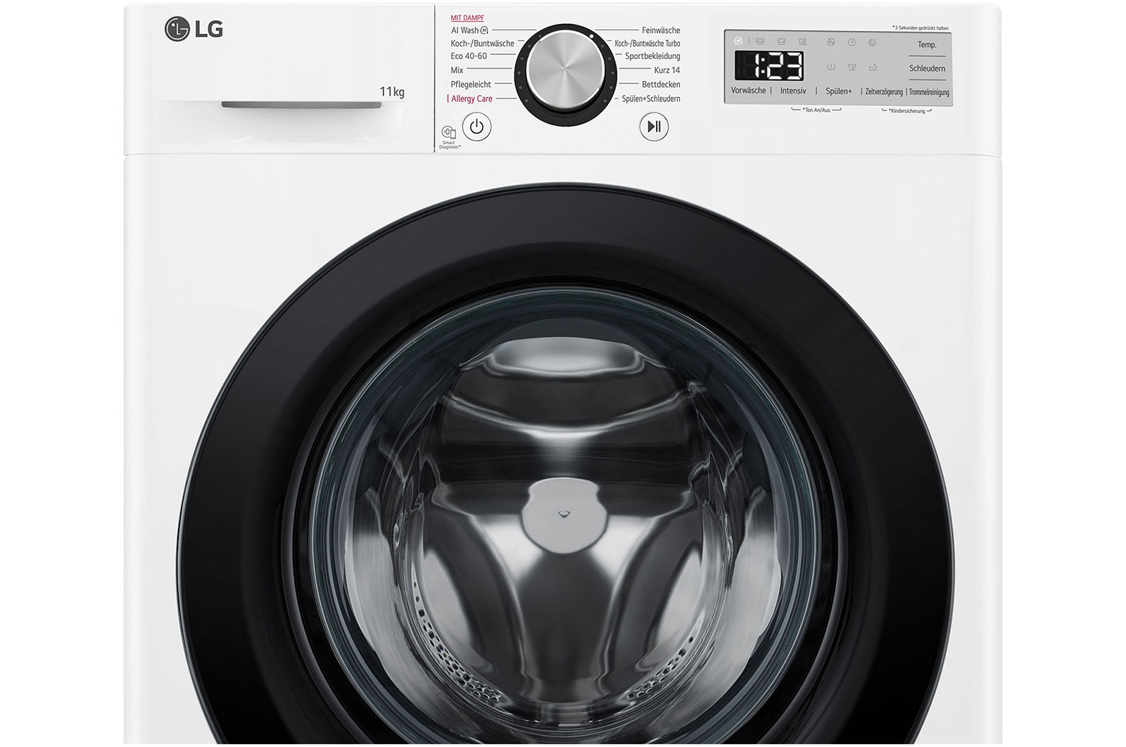 LG Waschmaschine mit 11 kg Kapazität | EEK A | 1.400 U./Min. | Weiß mit schwarzem Bullaugenring | F4WR4911P, F4WR4911P