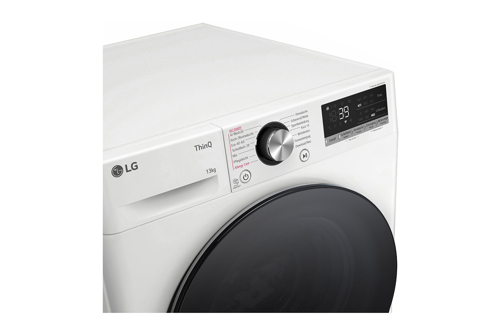 LG Waschmaschine mit 13 kg Kapazität | EEK A | 1.400 U./Min. | Weiß mit schwarzem Bullaugenring | F4WR703Y, F4WR703Y