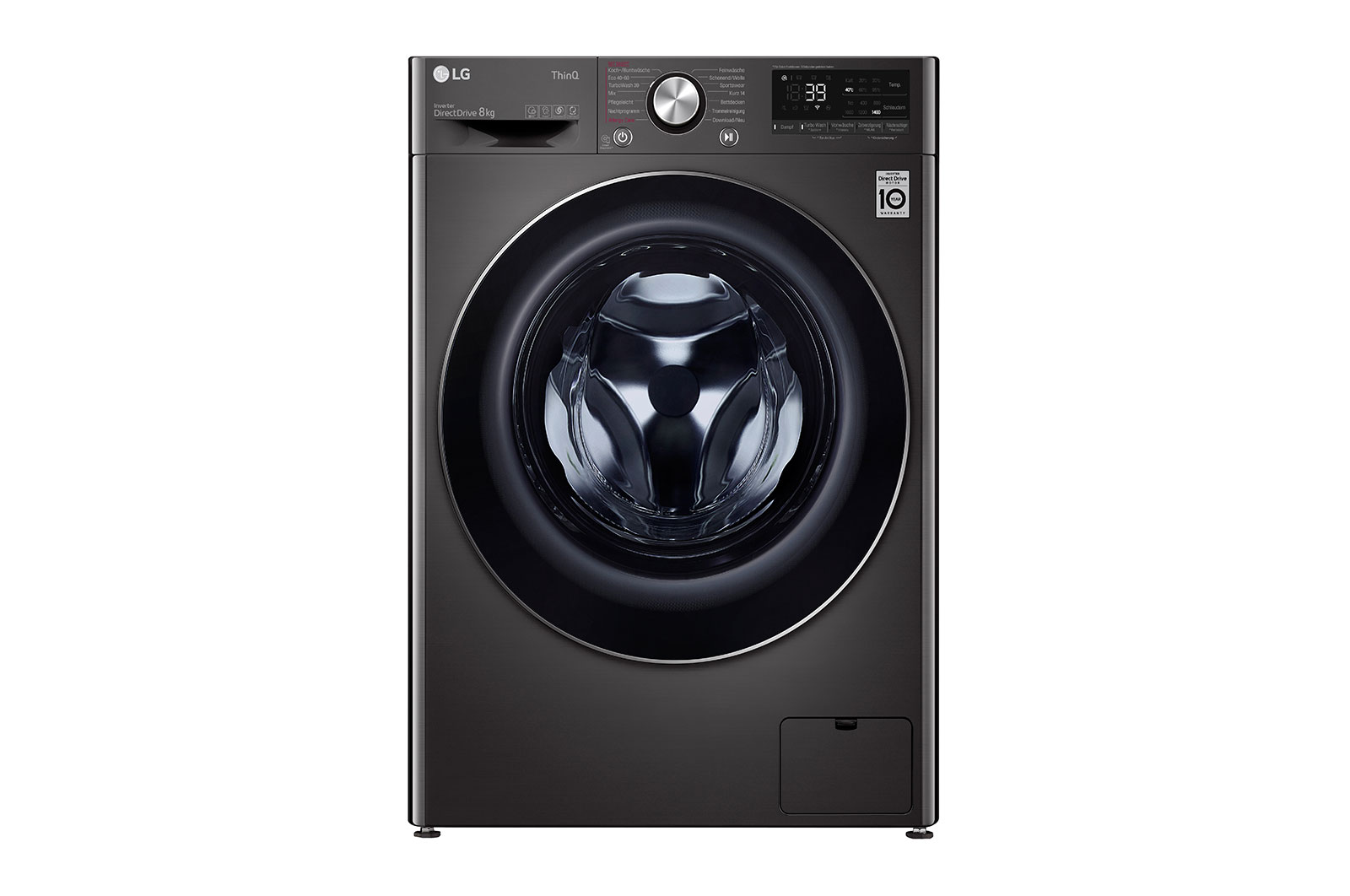 LG Waschmaschine mit 8 kg Kapazität | EEK A | 1.400 U./Min. | Metallic Black Steel mit Chromring Bullauge | F4WV708P2BA, F4WV708P2BA