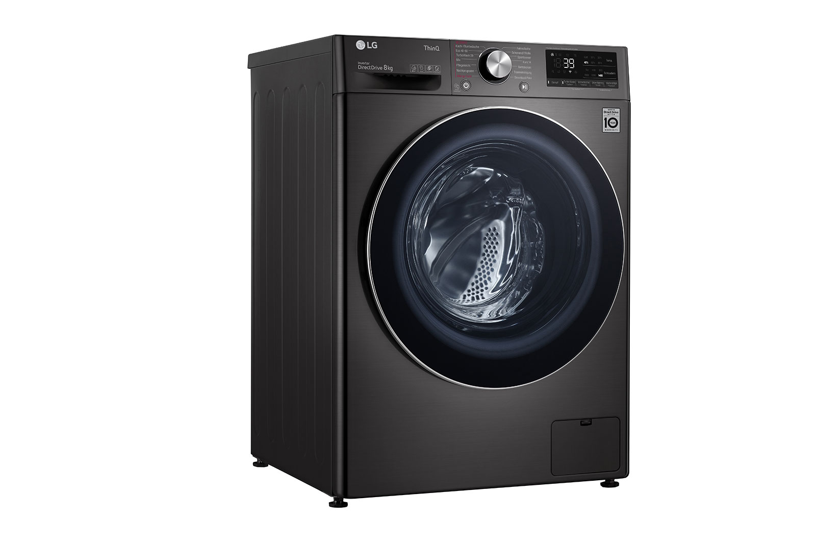 LG Waschmaschine mit 8 kg Kapazität | EEK A | 1.400 U./Min. | Metallic Black Steel mit Chromring Bullauge | F4WV708P2BA, F4WV708P2BA