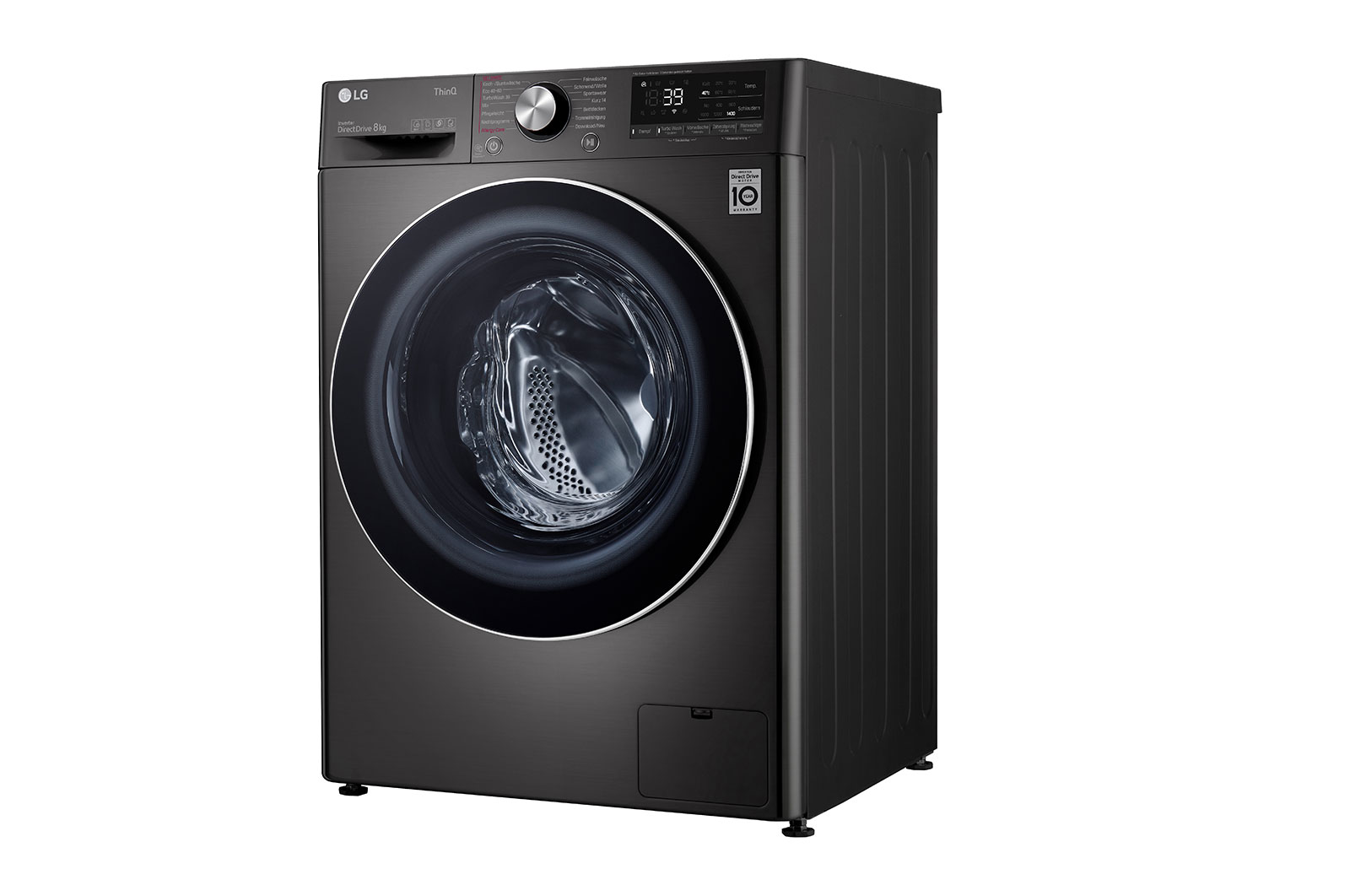 LG Waschmaschine mit 8 kg Kapazität | EEK A | 1.400 U./Min. | Metallic Black Steel mit Chromring Bullauge | F4WV708P2BA, F4WV708P2BA