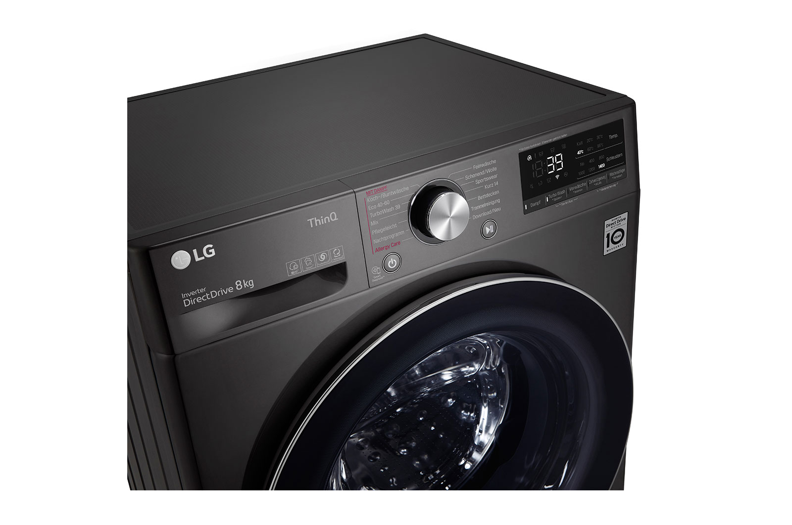 LG Waschmaschine mit 8 kg Kapazität | EEK A | 1.400 U./Min. | Metallic Black Steel mit Chromring Bullauge | F4WV708P2BA, F4WV708P2BA