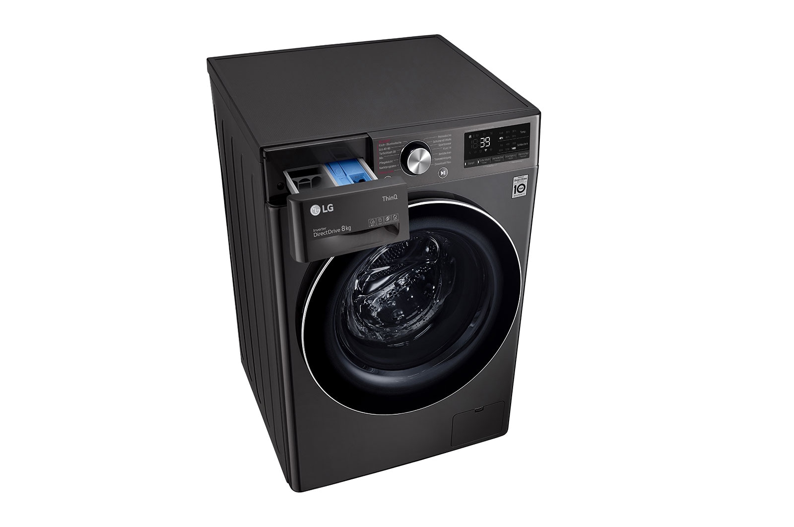 LG Waschmaschine mit 8 kg Kapazität | EEK A | 1.400 U./Min. | Metallic Black Steel mit Chromring Bullauge | F4WV708P2BA, F4WV708P2BA