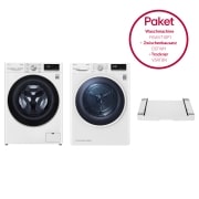 LG Trockner | 9KG LG V5RT9N &  Waschmaschine | 10.5 kg | AI DD™ | LG F6WV710P1 & Zwischenbaurahmen für Waschmaschinen und Trockner, F6WV710.V5RTDST