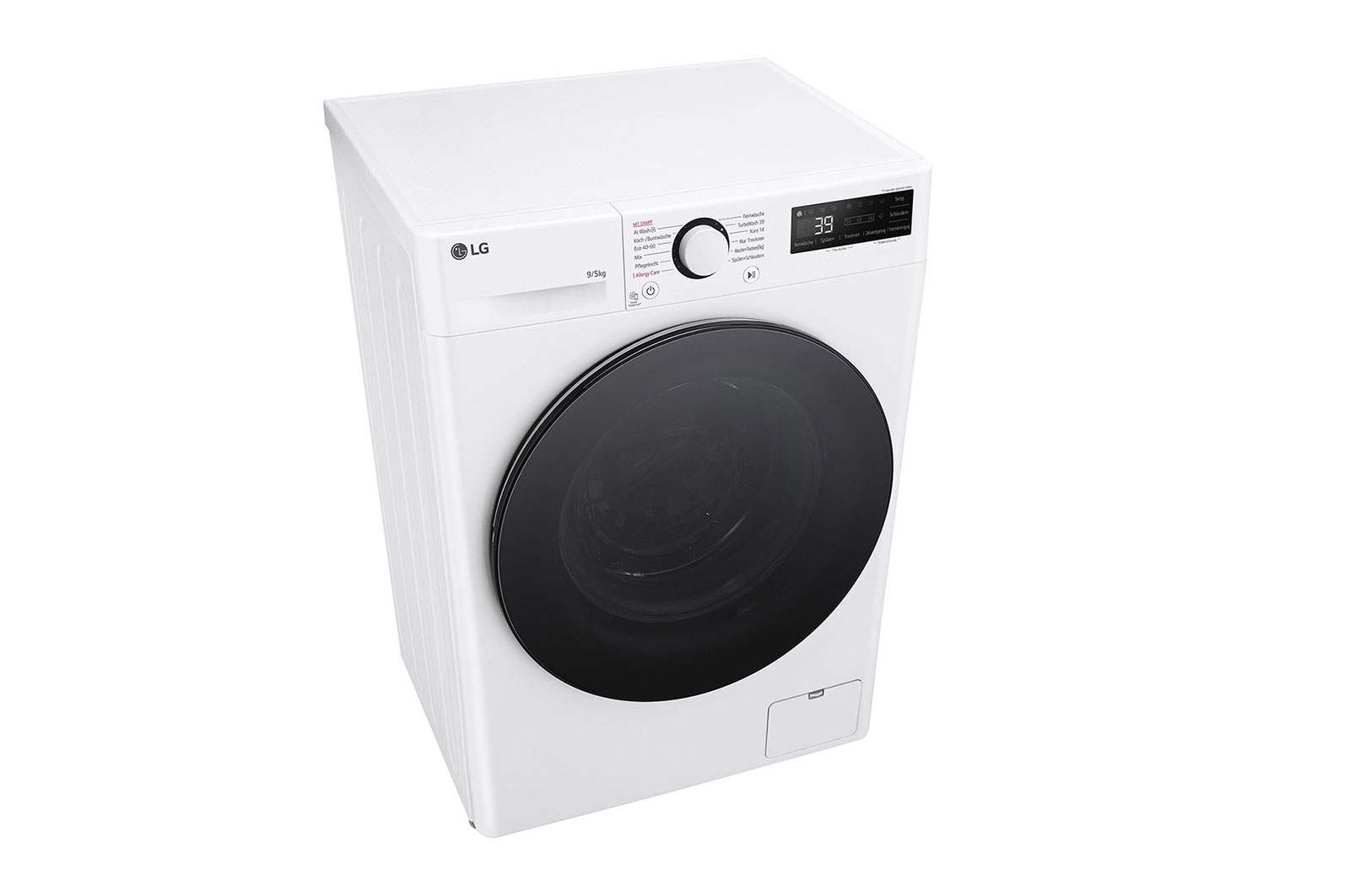 LG Waschtrockner mit 1.200 U./Min. | EEK A/E | 9 kg Waschen | 5 kg Trocknen | Weiß mit schwarzem Bullaugenring | V5WD95SLIM, V5WD95SLIM