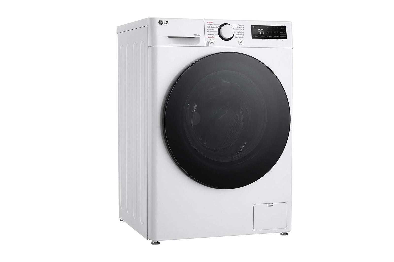 LG Waschtrockner mit 1.200 U./Min. | EEK A/E | 9 kg Waschen | 5 kg Trocknen | Weiß mit schwarzem Bullaugenring | V5WD95SLIM, V5WD95SLIM