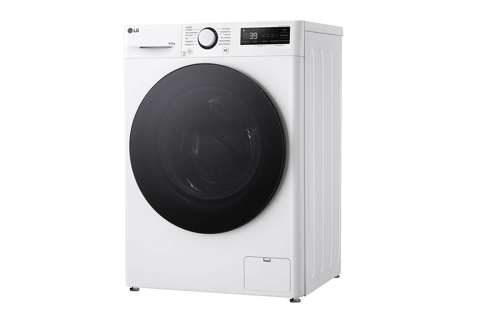 LG Waschtrockner mit 1.200 U./Min. | EEK A/E | 9 kg Waschen | 5 kg Trocknen | Weiß mit schwarzem Bullaugenring | V5WD95SLIM, V5WD95SLIM