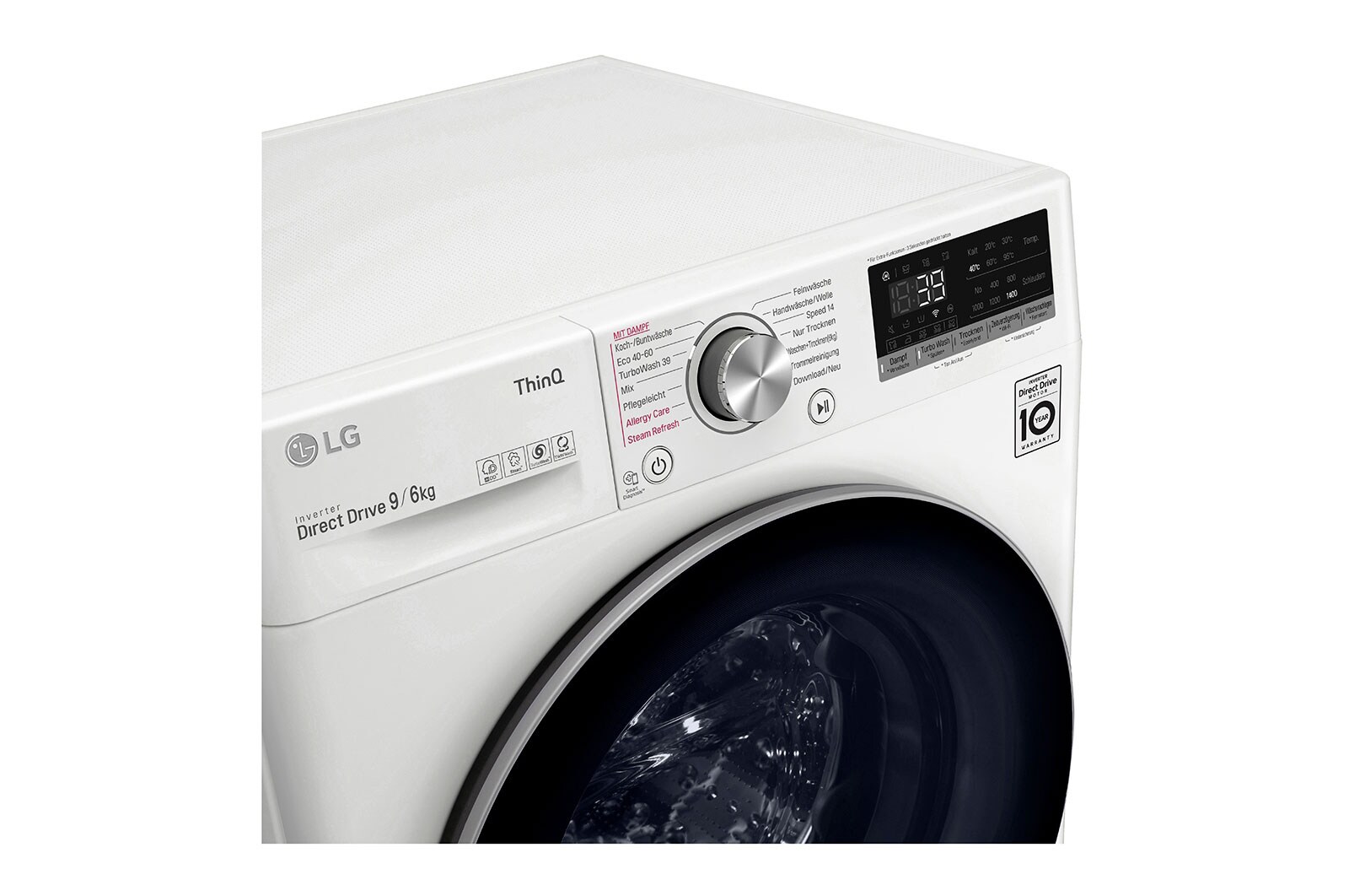 LG Waschtrockner mit AI DD™ | 9 KG Waschen | 6 KG Trocknen | 1400 U/Min | Steam | TurboWash™ 360° | Neue Wohlfühl-Trommel | Wi-Fi-Funktion | LG V7WD906A, V7WD906A