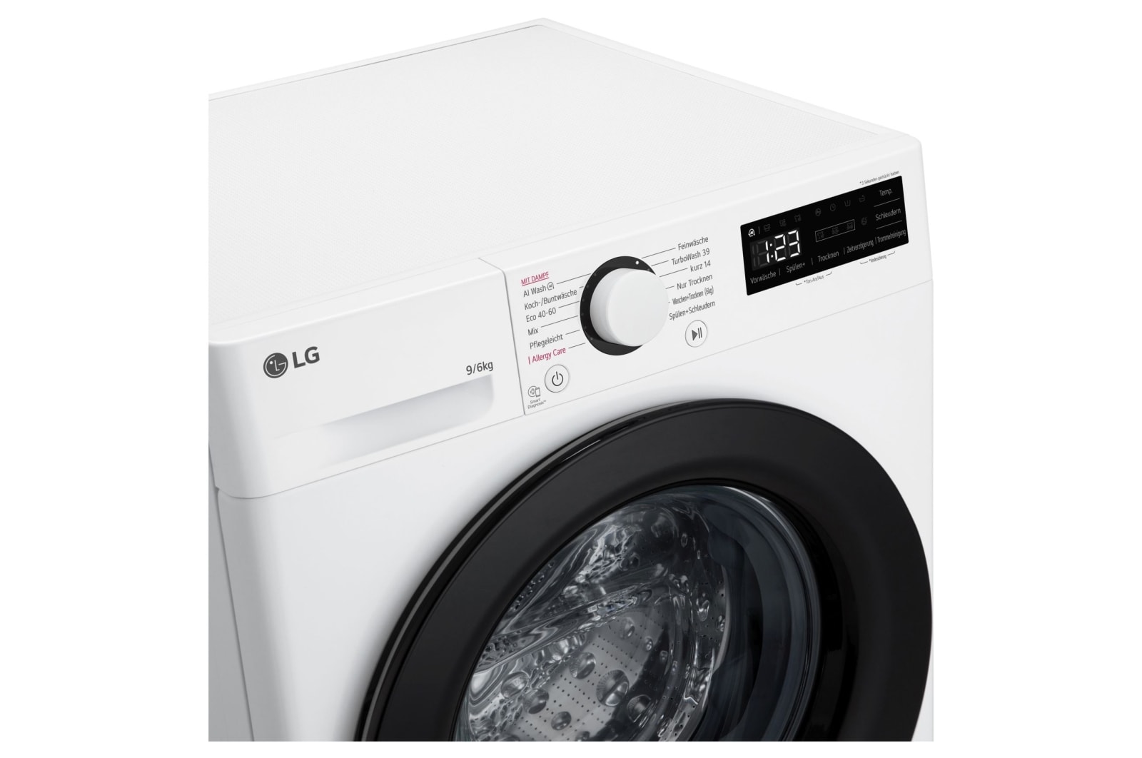 LG Waschtrockner mit 1.400 U./Min. | EEK D/A | 9 kg Waschen | 6 kg Trocknen | Weiß mit schwarzem Bullaugenring | W4WR42966, W4WR42966