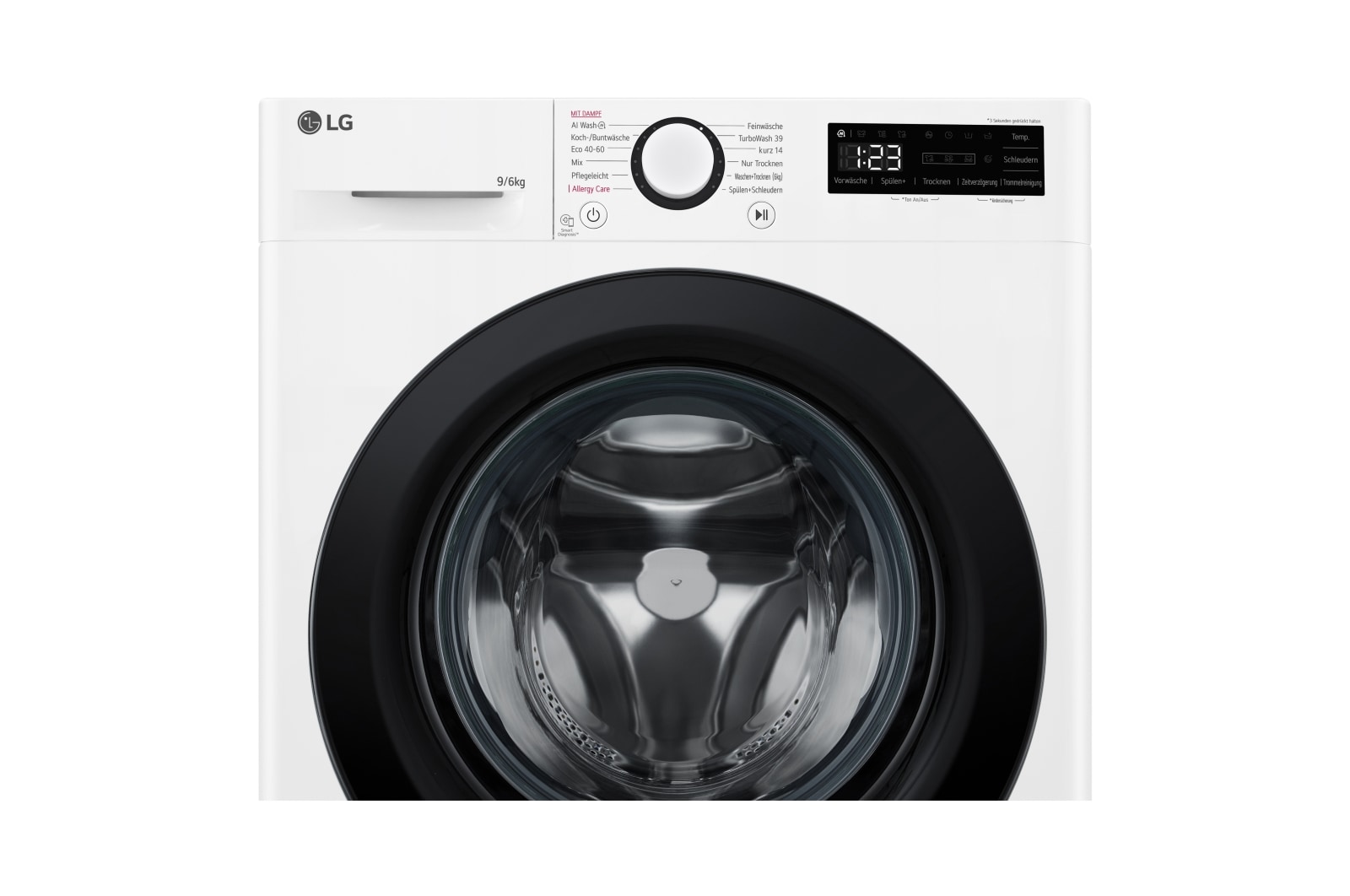 LG Waschtrockner mit 1.400 U./Min. | EEK D/A | 9 kg Waschen | 6 kg Trocknen | Weiß mit schwarzem Bullaugenring | W4WR42966, W4WR42966