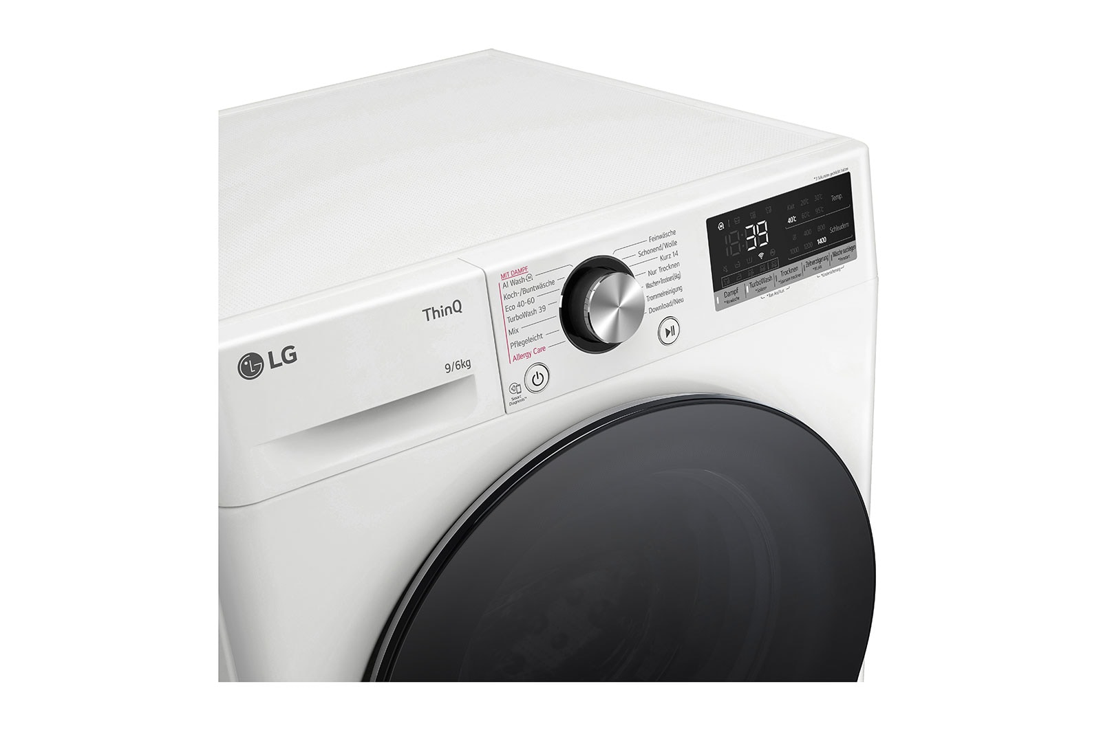 LG Waschtrockner mit 1.400 U./Min. | EEK D/A | 9 kg Waschen | 6 kg Trocknen | Weiß mit schwarzem Bullaugenring | W4WR7096Y, W4WR7096Y