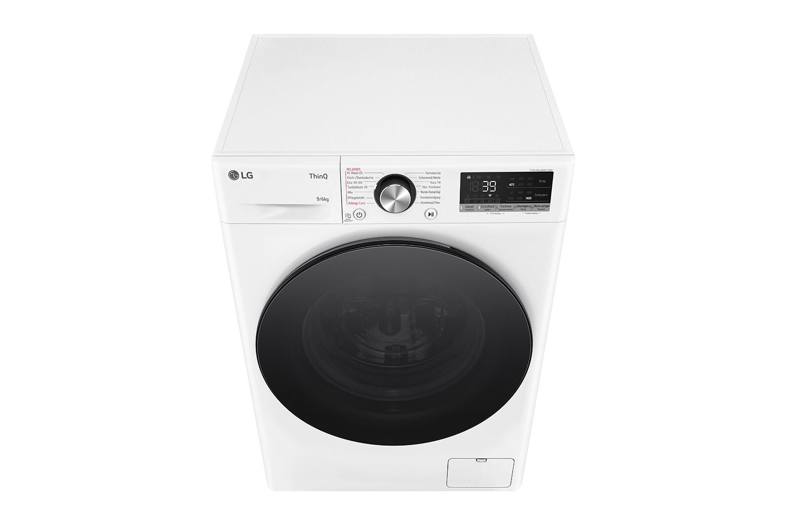 LG Waschtrockner mit 1.400 U./Min. | EEK D/A | 9 kg Waschen | 6 kg Trocknen | Weiß mit schwarzem Bullaugenring | W4WR7096Y, W4WR7096Y