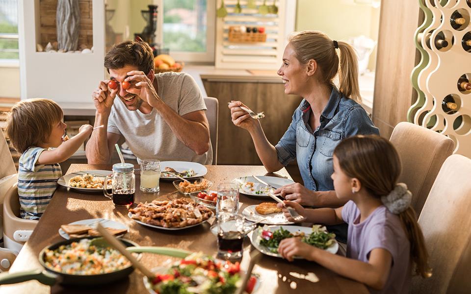 A family enjoying a meal together