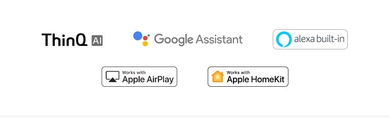 Die Marke von LG ThinQ, Die Marke von Google Assistant, Die Marke von Apple AirPlay, Die Marke von Apple Homekit, Die Marke von Alexa eingebaut