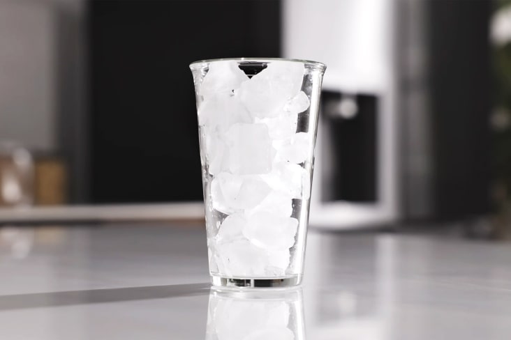 Clear glass packed with square cube ice from LG refrigerator
