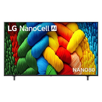 Front view of 65 inch LG NanoCell AI NANO80 4K Smart TV 2025 65NANO80ASA