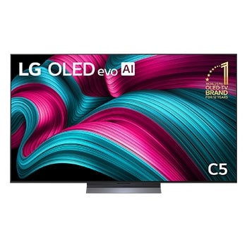 Front view of 65 inch LG OLED evo AI C5 4K Smart TV 2025 OLED65C5PSA