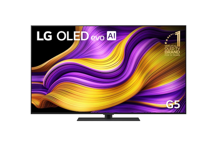 Front view of 55 inch LG OLED evo AI G5 4K Smart TV 2025 OLED55G5SET