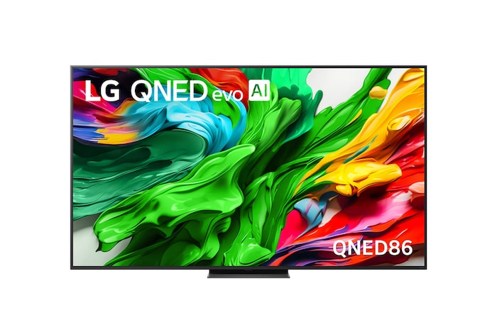 Front view of 86 inch LG QNED evo AI QNED86 MiniLED 4K Smart TV 2025 86QNED86ASA
