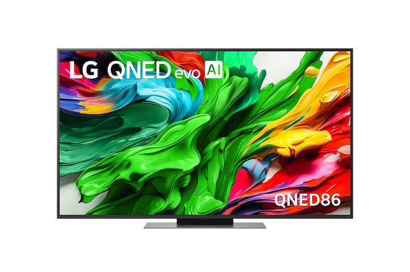 Front view of 55 inch LG QNED evo AI QNED86 MiniLED 4K Smart TV 2025 55QNED86ASA