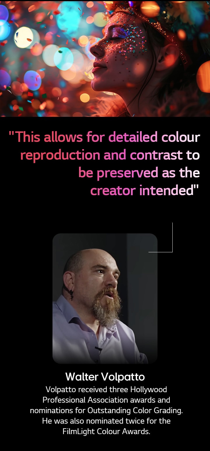 Human subject against a colorful background with bokeh. A quote from Walter Valpatto, a prominent cinematographer is highlighted talking about AI Director