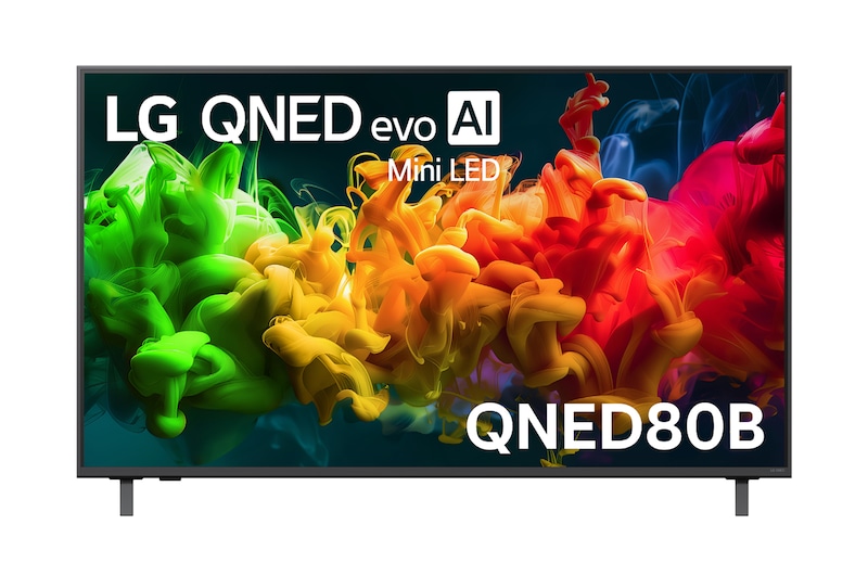 Front view of 55 Inch LG QNED evo AI QNED80 Mini LED 4K Smart TV 2026 55QNED80BSA