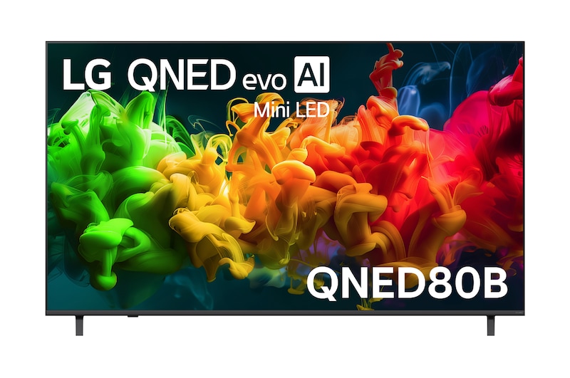 Front view of 75 Inch LG QNED evo AI QNED80 Mini LED 4K Smart TV 2026 75QNED80BSA