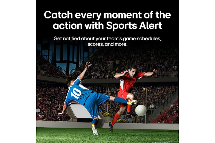LG QNED evo AI QNED80 Mini LED Sports Forecast by AI Concierge displays a live soccer match with an on-screen AI panel presenting predictions, game insights, and league data, suggesting how AI analyzes gameplay to forecast match outcomes.