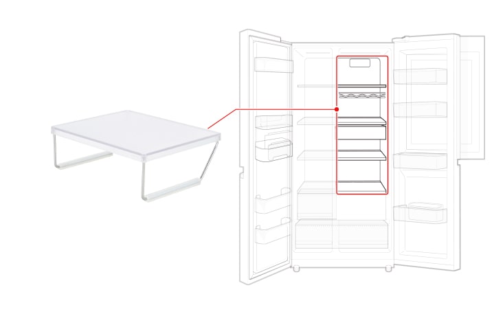 We recommend that you check the outer dimensions of the accessory before purchase and ensure that it can be placed inside your current refrigerator If the space inside the refrigerator is smaller than the accessory it cannot be used If there is a wine rack or another shelf above or below the shelf where you plan to install the Beverage Tray installation may be restricted