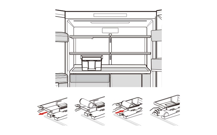 "Fill the tray with fruits or vegetables and place it on the shelf Pull the drawer handle and close it after putting the can in the can will roll automatically"