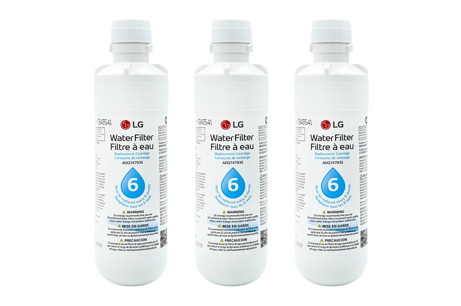 Front view of LG LT1000P3 Refrigerator Water Filter (3 Packs) ADQ74793510