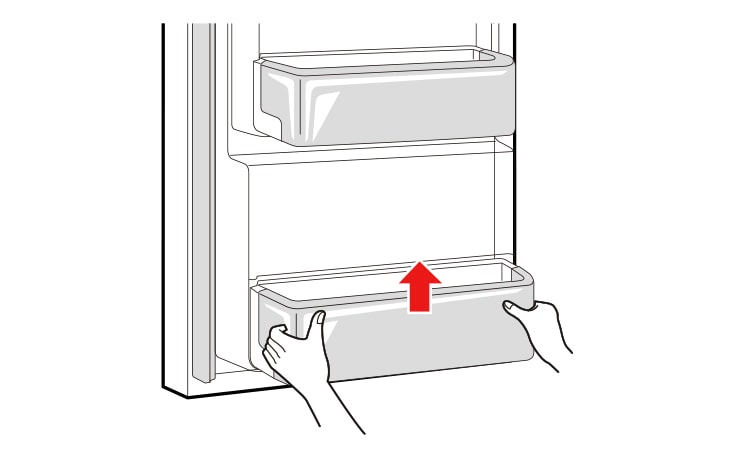 Remove the door basket Depending on the model you use there may be no door basket