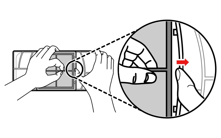 Remove the filter from the inside of the cover by pressing the side of the filter in and then pulling the center out