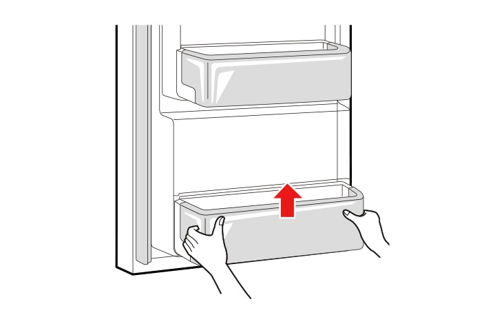 "Remove the door basket Depending on the model you use, there may be no door basket"