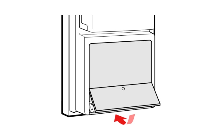 Close the water filter cover After the water filter is replaced, dispense two and a half gallons of water flush for approximately five minutes to remove trapped air and contaminants from the system