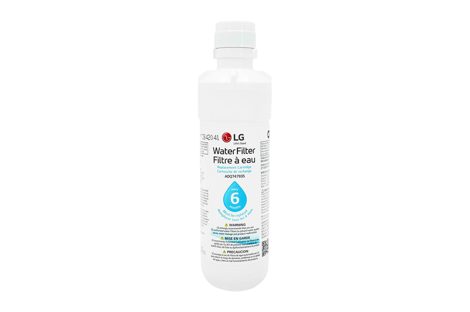 Front view of LG LT1000P Refrigerator Water Filter AGF80300705