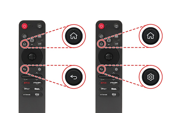 Press the Back and Home buttons at the same time for five seconds to unpair the Magic Remote with your TV Press and hold the Home and Settings buttons for more than 5 seconds to disconnect and re register the Magic Remote at the same time