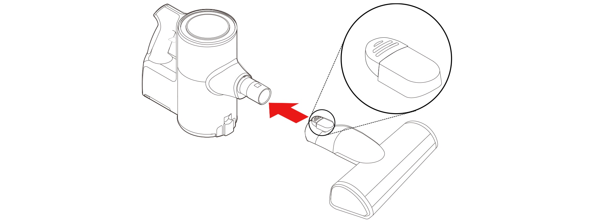 Press the nozzle release button to remove the nozzle from the extension pipe or product body Attach the nozzles tools or extension pipe by sliding them onto the inlet on the body until they click into place The nozzles and tools can also be attached to the end of the extension pipe