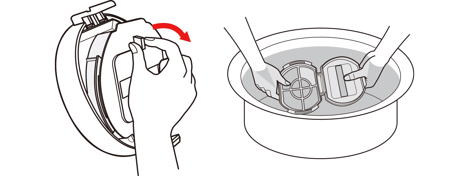 Open the lid and remove the lint. Wash the filter.