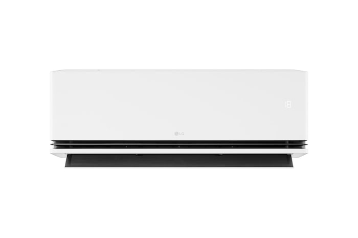 Front view of an LG air conditioner with the lower vane open