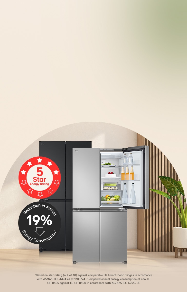 This image shows a selection of LG 5 Star Rated French Door Fridges