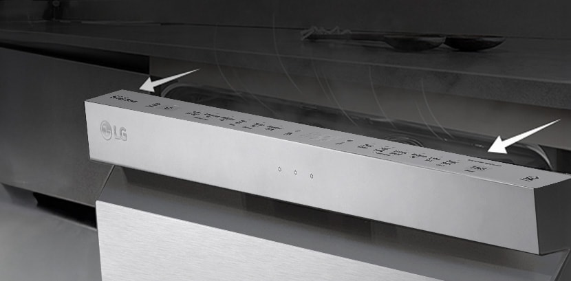 The dishwasher door opening automatically after the wash cycle completes to naturally dry the dishes.