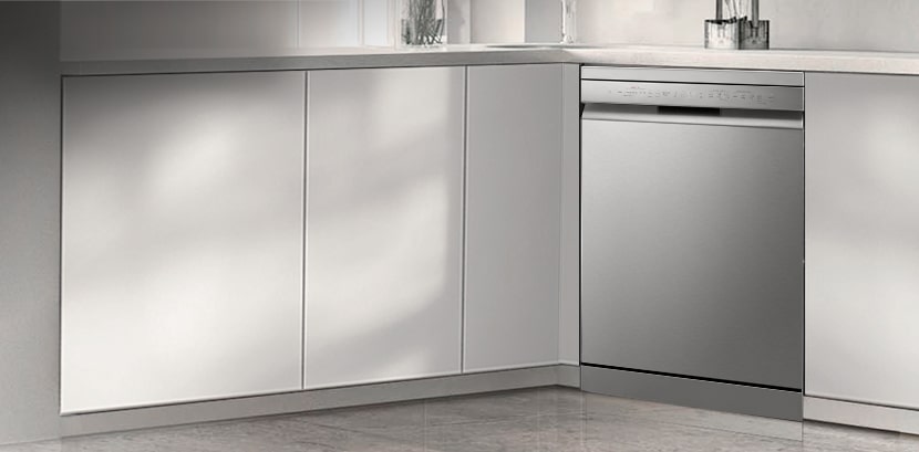 The dishwasher door opening automatically after the wash cycle completes to naturally dry the dishes.