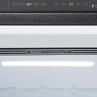 Close up of door cooling feature and temperature control panel in an lg bottom freezer  refrigerator.	