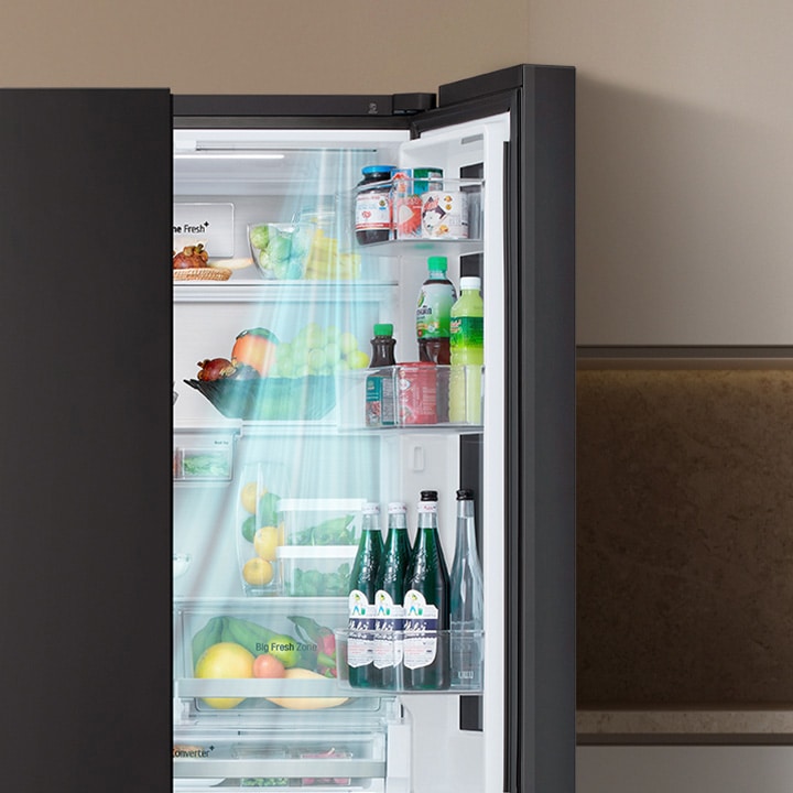 lg instaview refrigerator door cooling technology helps foods and beverages to maintain consistent temperature.