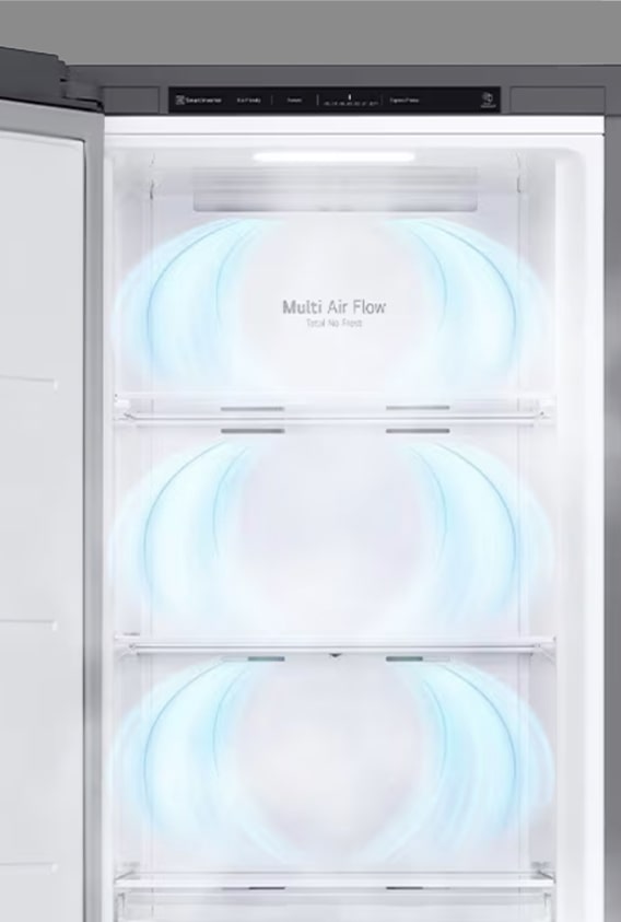 The interior of the fridge is shown empty with the wine rack and shelf in place and the back which is labeled "Metal Fresh".