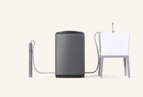 LG front load Washing Machine illustrated in a split image, left shows arrows marking side clearance to walls and right shows open-door side view with arrows indicating rear space.