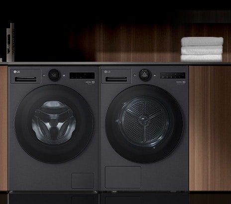 Interior image of a washing machine and dryer side by side.