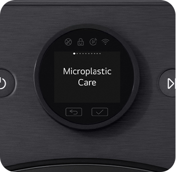 Close-up shot of control panel showing Microplastic Care cycle